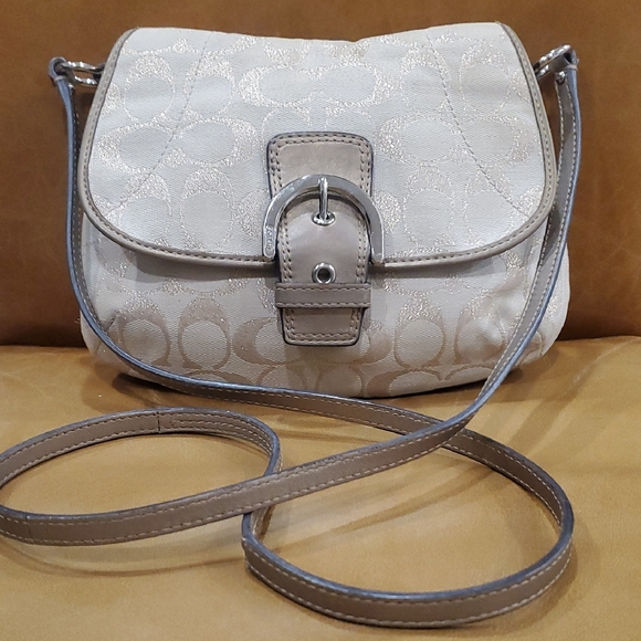 Coach Handbags - Coach Soho Vintage Canvas & Leather Gold Monogrammed Crossbody Bag